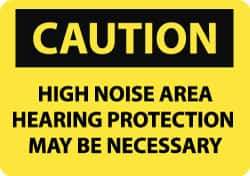 NMC - "Caution - High Noise Area - Hearing Protection May Be Necessary", 10" Long x 14" Wide, Pressure-Sensitive Vinyl Safety Sign - Rectangle, 0.004" Thick, Use for Accident Prevention - Apex Tool & Supply