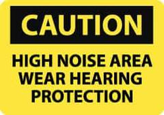 NMC - "Caution - High Noise Area - Wear Hearing Protection", 10" Long x 14" Wide, Pressure-Sensitive Vinyl Safety Sign - Rectangle, 0.004" Thick, Use for Accident Prevention - Apex Tool & Supply