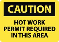 NMC - "Caution - Hot Work Permit Required in This Area", 10" Long x 14" Wide, Rigid Plastic Safety Sign - Rectangle, 0.05" Thick, Use for Hazardous Materials - Apex Tool & Supply