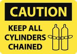 NMC - "Caution - Keep All Cylinders Chained", 10" Long x 14" Wide, Rigid Plastic Safety Sign - Rectangle, 0.05" Thick, Use for Accident Prevention - Apex Tool & Supply