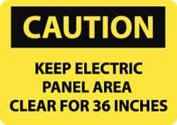 NMC - "Caution - Keep Electric Panel Area Clear for 36 Inches", 10" Long x 14" Wide, Pressure-Sensitive Vinyl Safety Sign - Rectangle, 0.004" Thick, Use for Accident Prevention - Apex Tool & Supply