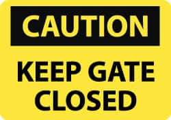 NMC - "Caution - Keep Gate Closed", 10" Long x 14" Wide, Pressure-Sensitive Vinyl Safety Sign - Rectangle, 0.004" Thick, Use for Accident Prevention - Apex Tool & Supply