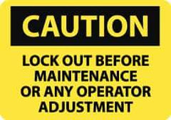 NMC - "Caution - Lock Out Before Maintenance or Any Operator Adjustment", 10" Long x 14" Wide, Pressure-Sensitive Vinyl Safety Sign - Rectangle, 0.004" Thick, Use for Accident Prevention - Apex Tool & Supply