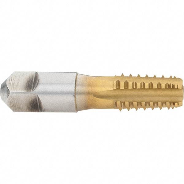 Hertel - 1/4-18 NPT, 5 Flutes, TiN Coated, High Speed Steel, Interrupted Thread Pipe Tap - Regular Hook - Apex Tool & Supply