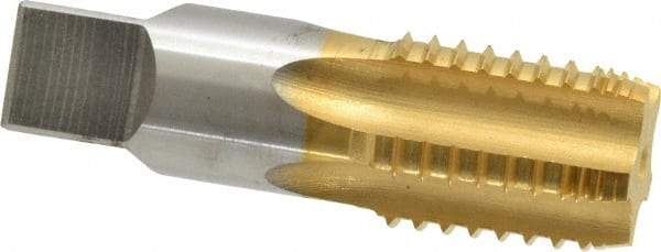 Hertel - 3/4-14 NPT, 5 Flutes, TiN Coated, High Speed Steel, Interrupted Thread Pipe Tap - Regular Hook - Apex Tool & Supply