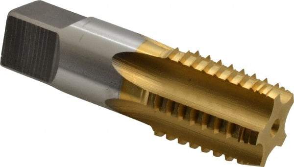 Hertel - 3/4-14 NPTF, 5 Flutes, TiN Coated, High Speed Steel, Interrupted Thread Pipe Tap - Regular Hook - Apex Tool & Supply