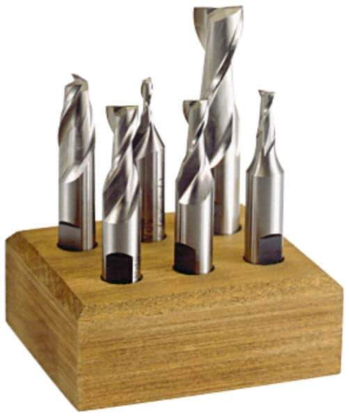 Hertel - 1/8 to 1/2", 2 Flute End Mill Set - Uncoated, Cobalt, 3/8, 1/2" Shank Diam, Centercutting - Apex Tool & Supply