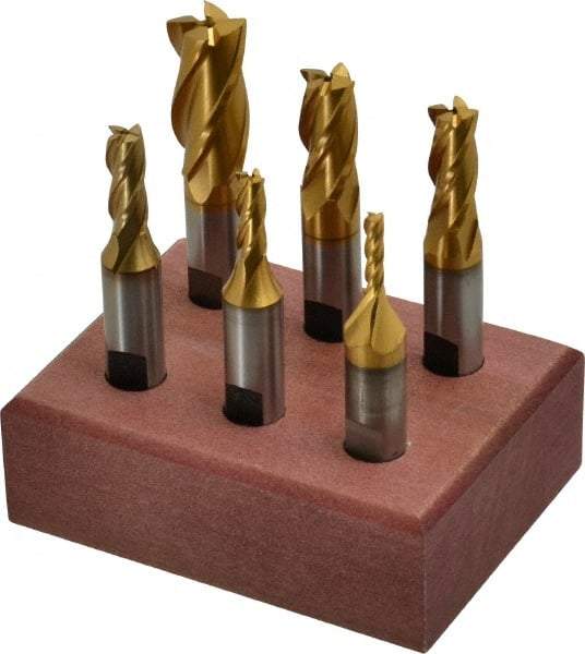 Hertel - 1/8 to 1/2", 4 Flute End Mill Set - TiN Coated, High Speed Steel, 3/8" Shank Diam - Apex Tool & Supply