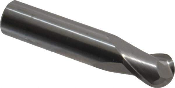 Hertel - 1/2" Diam, 5/8" LOC, 2 Flute Solid Carbide Ball End Mill - Uncoated, Single End, 2-1/2" OAL, 1/2" Shank Diam - Apex Tool & Supply