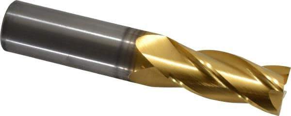 Hertel - 11/16", 1-3/8" LOC, 3/4" Shank Diam, 4" OAL, 4 Flute, Solid Carbide Square End Mill - Single End, TiN Finish, Spiral Flute, 30° Helix, Centercutting, Right Hand Cut - Apex Tool & Supply
