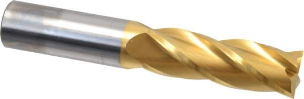 Hertel - 1", 3" LOC, 1" Shank Diam, 6" OAL, 4 Flute, Solid Carbide Square End Mill - Single End, TiN Finish, Spiral Flute, 30° Helix, Centercutting, Right Hand Cut - Apex Tool & Supply