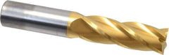 Hertel - 1", 3" LOC, 1" Shank Diam, 6" OAL, 4 Flute, Solid Carbide Square End Mill - Single End, TiN Finish, Spiral Flute, 30° Helix, Centercutting, Right Hand Cut - Apex Tool & Supply