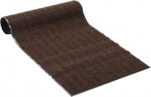 PRO-SAFE - 10 Ft. Long x 3 Ft. Wide, Poly Blended Carpet Surface, Chevron Ribbed Entrance Matting - 5/16 Inch Thick, Indoor, Medium Traffic, Vinyl, Brown, 4 Edged Side - Apex Tool & Supply