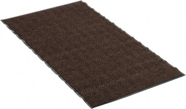 PRO-SAFE - 5 Ft. Long x 3 Ft. Wide, Poly Blended Carpet Surface, Chevron Ribbed Entrance Matting - 5/16 Inch Thick, Indoor, Medium Traffic, Vinyl, Brown, 4 Edged Side - Apex Tool & Supply