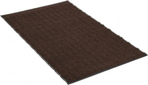 PRO-SAFE - 6 Ft. Long x 4 Ft. Wide, Poly Blended Carpet Surface, Chevron Ribbed Entrance Matting - 5/16 Inch Thick, Indoor, Medium Traffic, Vinyl, Brown, 4 Edged Side - Apex Tool & Supply