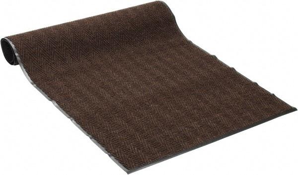 PRO-SAFE - 8 Ft. Long x 4 Ft. Wide, Poly Blended Carpet Surface, Chevron Ribbed Entrance Matting - 5/16 Inch Thick, Indoor, Medium Traffic, Vinyl, Brown, 4 Edged Side - Apex Tool & Supply