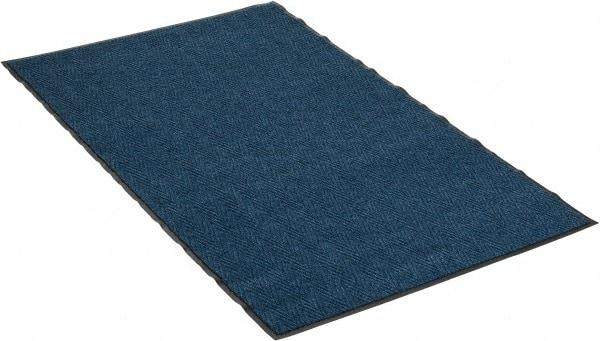 PRO-SAFE - 6 Ft. Long x 4 Ft. Wide, Poly Blended Carpet Surface, Chevron Ribbed Entrance Matting - 5/16 Inch Thick, Indoor, Medium Traffic, Vinyl, Blue, 4 Edged Side - Apex Tool & Supply