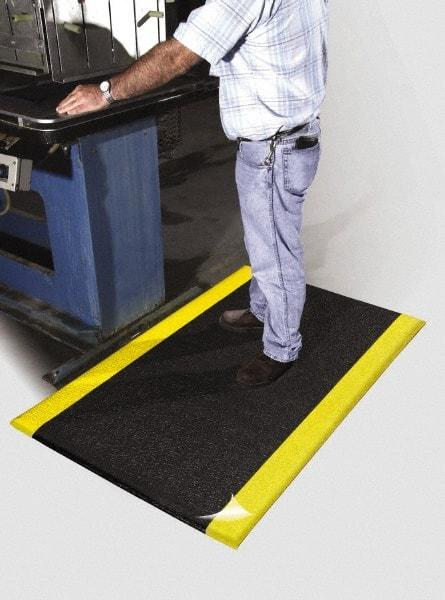 PRO-SAFE - 60' Long x 2' Wide, Dry Environment, Anti-Fatigue Matting - Black with Yellow Borders, Urethane with Vinyl Sponge Base, Beveled on 4 Sides - Apex Tool & Supply