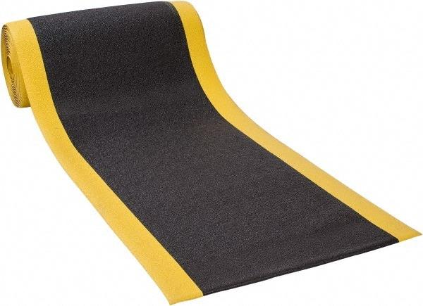 PRO-SAFE - 60' Long x 3' Wide, Dry Environment, Anti-Fatigue Matting - Black with Yellow Borders, Urethane with Vinyl Sponge Base, Beveled on 4 Sides - Apex Tool & Supply