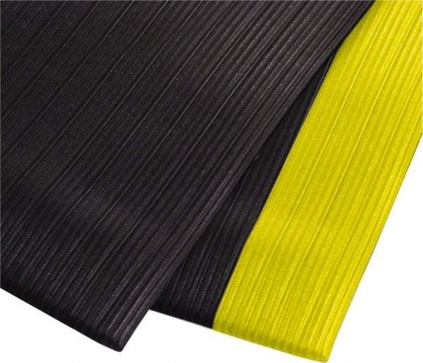 PRO-SAFE - 60' Long x 3' Wide, Dry Environment, Anti-Fatigue Matting - Black with Yellow Borders, Vinyl with Vinyl Sponge Base, Beveled on 4 Sides - Apex Tool & Supply