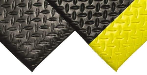 PRO-SAFE - 60' Long x 4' Wide, Dry Environment, Anti-Fatigue Matting - Black with Yellow Borders, Vinyl with Vinyl Sponge Base, Beveled on 4 Sides - Apex Tool & Supply