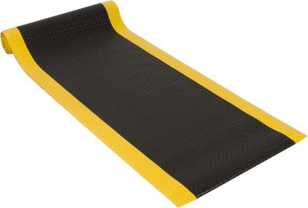 PRO-SAFE - 12' Long x 3' Wide, Dry Environment, Anti-Fatigue Matting - Black with Yellow Borders, Vinyl with Vinyl Sponge Base, Beveled on 4 Sides - Apex Tool & Supply