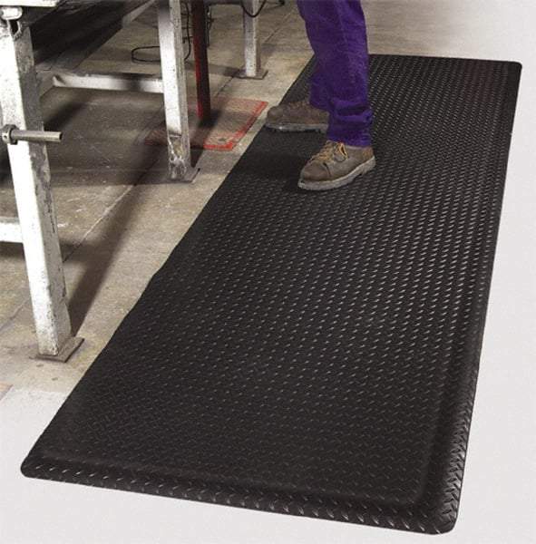PRO-SAFE - 12' Long x 3' Wide, Dry Environment, Anti-Fatigue Matting - Black, Vinyl with Vinyl Sponge Base, Beveled on 4 Sides - Apex Tool & Supply