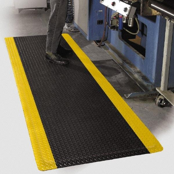 PRO-SAFE - 75' Long x 4' Wide, Dry Environment, Anti-Fatigue Matting - Black with Yellow Borders, Vinyl with Vinyl Sponge Base, Beveled on 4 Sides - Apex Tool & Supply