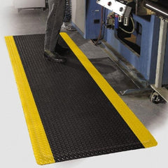 PRO-SAFE - 75' Long x 4' Wide, Dry Environment, Anti-Fatigue Matting - Black with Yellow Borders, Vinyl with Vinyl Sponge Base, Beveled on 4 Sides - Apex Tool & Supply