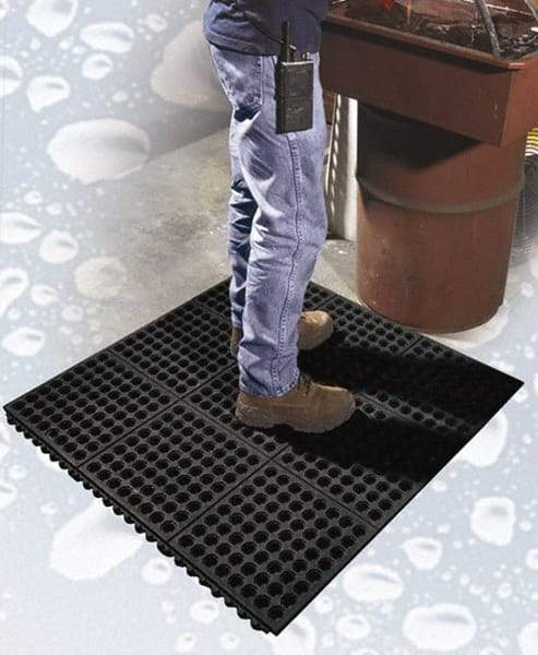PRO-SAFE - 3' Long x 3' Wide x 5/8" Thick, Anti-Fatigue Modular Matting Tiles - 2 Interlocking Sides, Black, For Dry & Wet Areas, Series Pro-Safe - Apex Tool & Supply