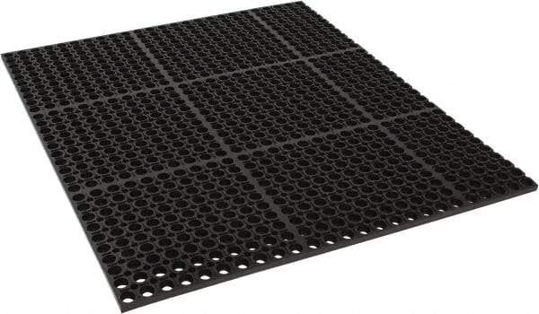 PRO-SAFE - 3' Long, Dry/Wet Environment, Anti-Fatigue Matting - Black, SBR Rubber with Rubber Base, Straight - Apex Tool & Supply