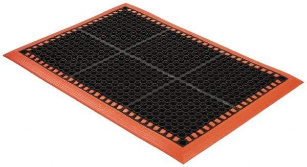 PRO-SAFE - Dry/Wet Environment, Anti-Fatigue Matting - Black with Orange Borders, Natural Rubber with Rubber Base, Beveled on 4 Sides - Apex Tool & Supply