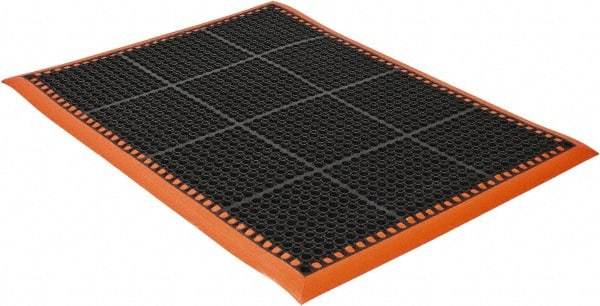 PRO-SAFE - 3' Wide, Dry/Wet Environment, Anti-Fatigue Matting - Black with Orange Borders, Natural Rubber with Rubber Base, Beveled on 4 Sides - Apex Tool & Supply