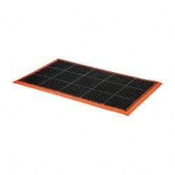 PRO-SAFE - 5' Long x 3' Wide, Dry/Wet Environment, Anti-Fatigue Matting - Black with Orange Borders, Natural Rubber with Rubber Base, Beveled on 4 Sides - Apex Tool & Supply
