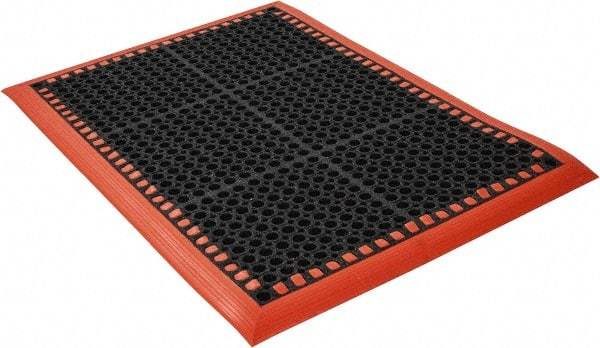 PRO-SAFE - Dry/Wet Environment, Anti-Fatigue Matting - Black with Orange Borders, Natural Rubber with Rubber Base, Beveled on 4 Sides - Apex Tool & Supply