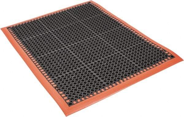 PRO-SAFE - 3' Wide, Dry/Wet Environment, Anti-Fatigue Matting - Black with Orange Borders, Natural Rubber with Rubber Base, Beveled on 4 Sides - Apex Tool & Supply
