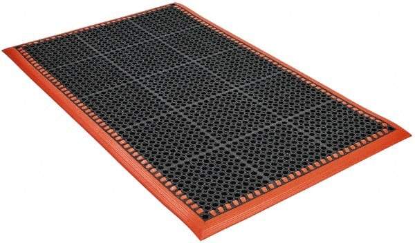PRO-SAFE - 5' Long x 3' Wide, Dry/Wet Environment, Anti-Fatigue Matting - Black with Orange Borders, Natural Rubber with Rubber Base, Beveled on 4 Sides - Apex Tool & Supply
