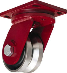 Hamilton - 6" Diam x 3" Wide, Iron Swivel Caster - 4,500 Lb Capacity, Top Plate Mount, 6-1/2" x 7-1/2" Plate, Straight Roller Bearing - Apex Tool & Supply