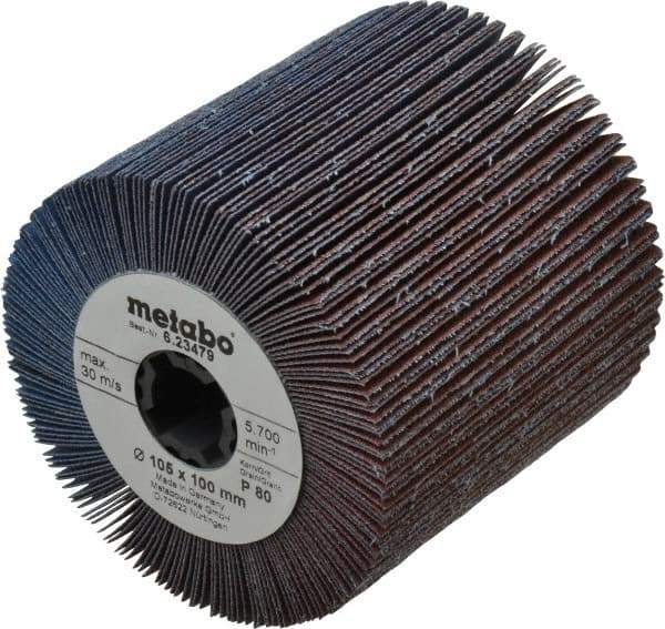 Metabo - 4" Diam, 80 Grit Zirconia Alumina Flap Wheel - 5/8" Hole, 4" Wide, Coated, Medium Grade - Apex Tool & Supply