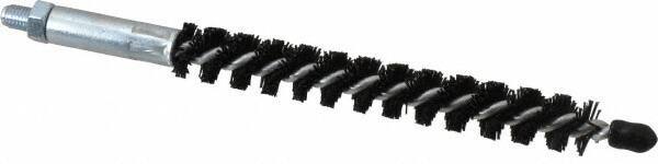 Schaefer Brush - 4" Brush Length, 1/2" Diam, Nylon Single Stem, Single Spiral Condenser Tube Brush - 6-1/4" Long, Nylon, 1/4-28 Male Connection - Apex Tool & Supply