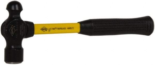 NUPLA - 1 Lb Head High Carbon Steel Ball Pein Hammer - 13" Fiberglass Handle, 1-9/64" Face Diam, 13" OAL, Fiberglass with Cushion Grip - Apex Tool & Supply