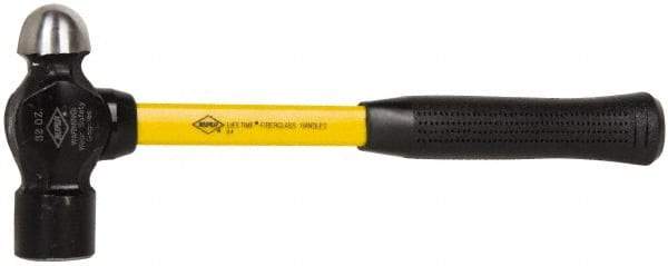 NUPLA - 2 Lb Head High Carbon Steel Ball Pein Hammer - 14" Fiberglass Handle, 1-1/2" Face Diam, 14" OAL, Fiberglass with Cushion Grip - Apex Tool & Supply
