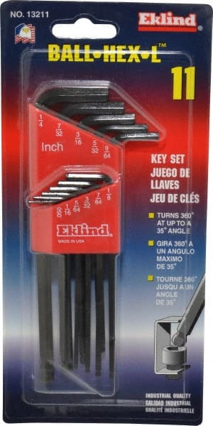 Eklind - 11 Piece L-Key Ball End Hex Key Set - Apex Tool & Supply