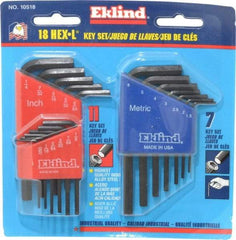 Eklind - 18 Piece L-Key Hex Key Set - Hex Range 0.05 to 1/4" - Apex Tool & Supply