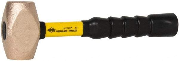 NUPLA - 4 Lb Head 1-43/64" Face Brass Nonmarring Hammer - 12" OAL, Fiberglass Handle - Apex Tool & Supply