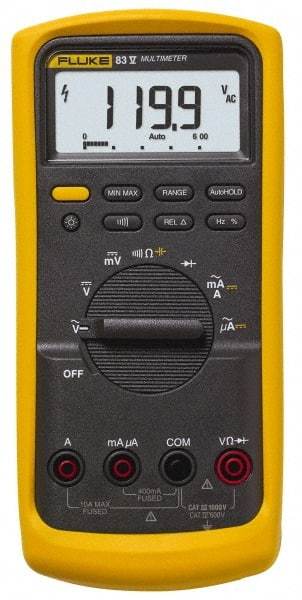 Fluke - 83-5, CAT IV, CAT III, 1,000 VAC/VDC, True RMS Auto Ranging Manual Ranging Multimeter - 50 mOhm, Measures Voltage, Capacitance, Current, Frequency, Resistance - Apex Tool & Supply