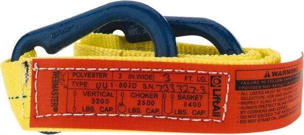 Lift-All - 3' Long x 2" Wide, 3,200 Lb Vertical Capacity, 1 Ply, Polyester Web Sling - 2,500 Lb Choker Capacity, Yellow - Apex Tool & Supply
