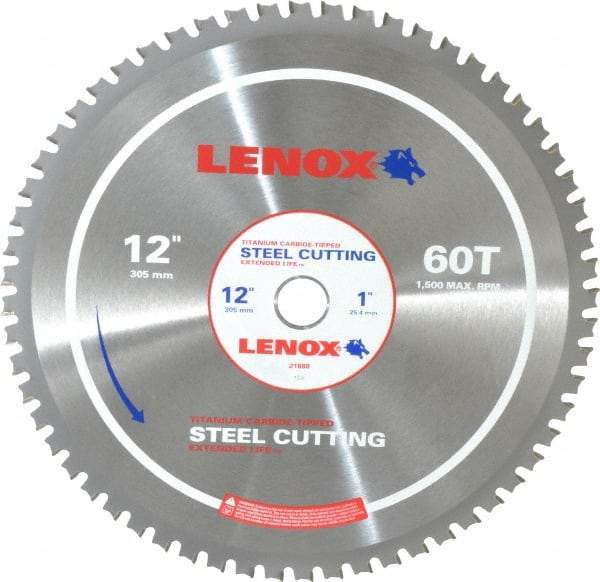 Lenox - 12" Diam, 1" Arbor Hole Diam, 60 Tooth Wet & Dry Cut Saw Blade - Titanium Carbide-Tipped, General Purpose Action, Standard Round Arbor - Apex Tool & Supply