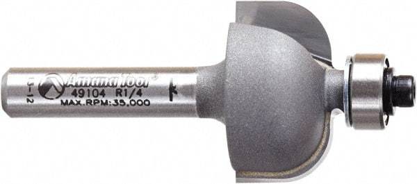 Amana Tool - 7/8" Cut Diam, 9/16" Length of Cut, 2 Flute Cove Edge Profile Router Bit - Carbide-Tipped, 1/4" Shank Diam, 2" OAL, Uncoated - Apex Tool & Supply