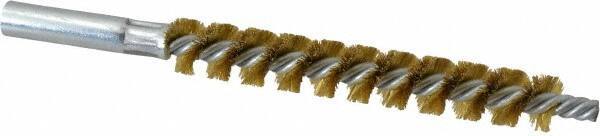 Schaefer Brush - 4" Brush Length, 9/16" Diam, Double Stem, Single Spiral Tube Brush - 6-1/4" Long, Brass, 12-24 Female Connection - Apex Tool & Supply